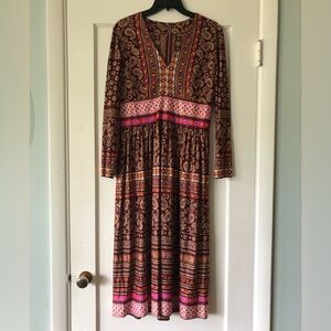 Vintage 1960s Dress Large XL excellent condition mod browns floral geometric